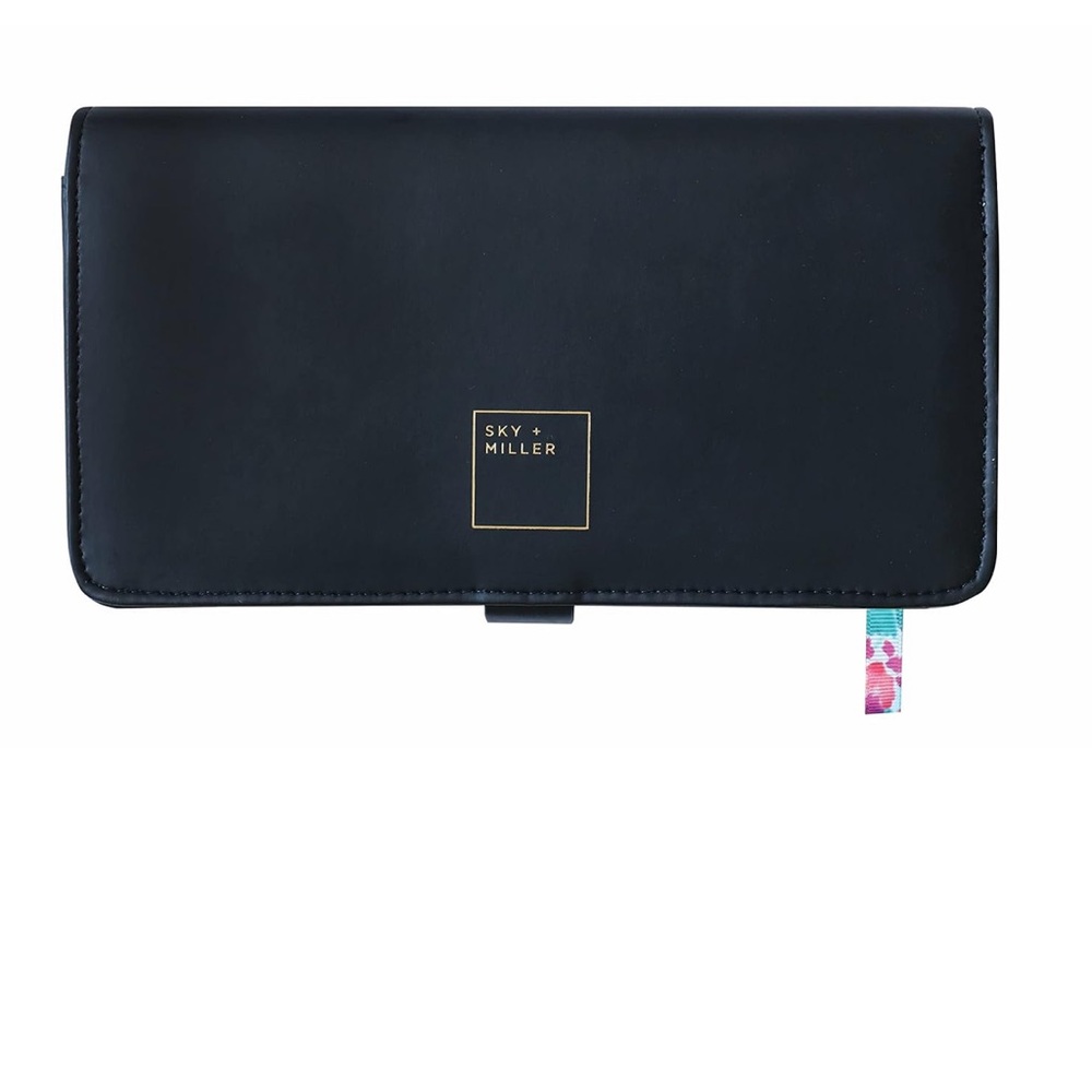 Sky + Miller Black Faux Leather Travel Organizer Passport Tickets Bee Wallet